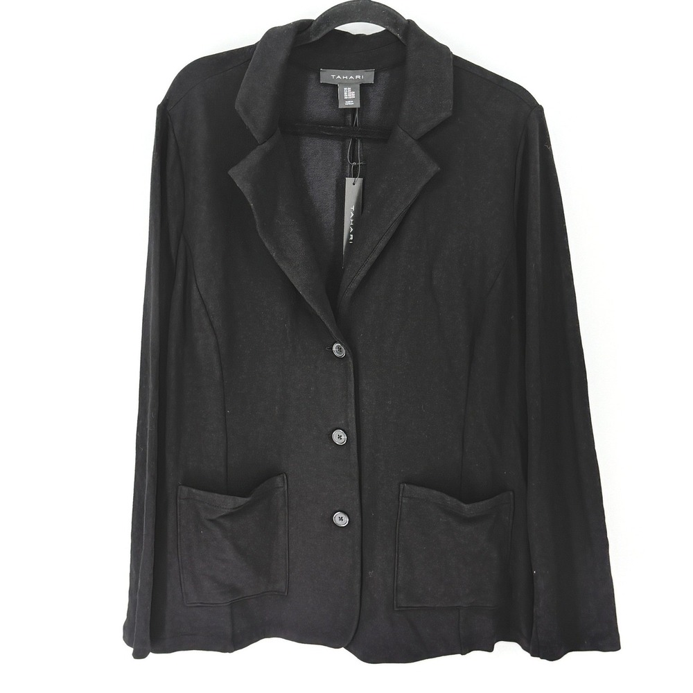 New Tahari Women Knit 3-Button Blazer Plus Size 2X Office Dark Academia Business
